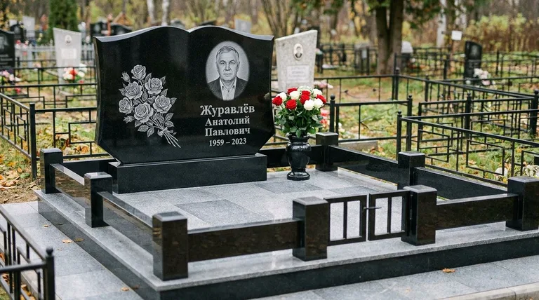 Памятник с гравировкой роз — выполненная работа «Журавлёв» в Красноярске