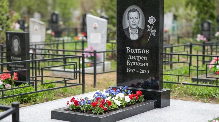 Памятник с гравировкой роз — выполненная работа «Волков» в Красноярске