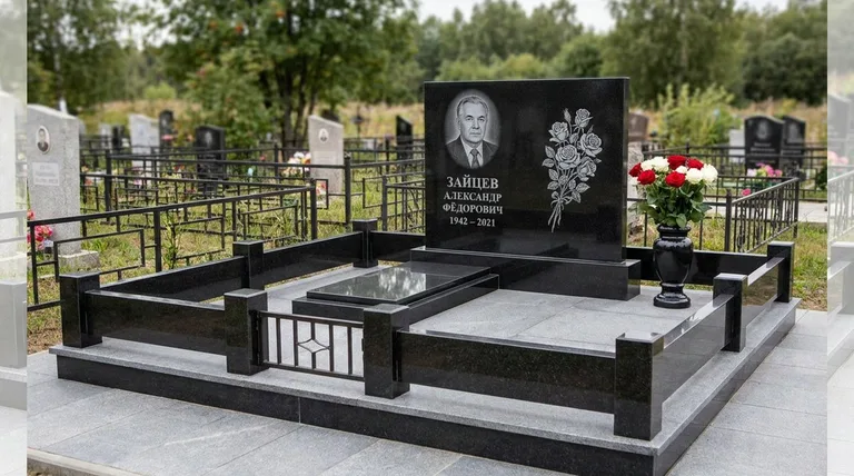 Памятник с гравировкой роз — выполненная работа «Зайцев» в Красноярске