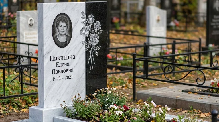 Памятник с гравировкой роз — выполненная работа «Никитина» в Красноярске