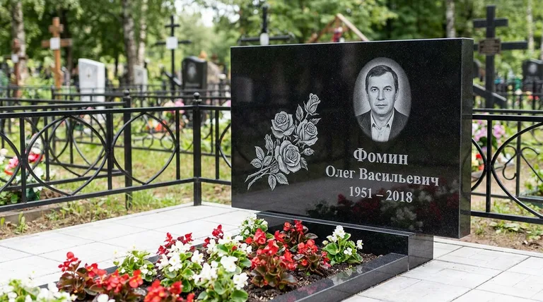 Памятник с гравировкой роз — выполненная работа «Фомин» в Красноярске