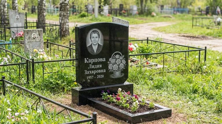 Памятник с гравировкой роз — выполненная работа «Карпова» в Красноярске