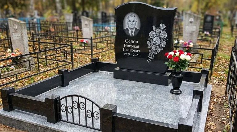 Памятник с гравировкой роз — выполненная работа «Седов» в Красноярске