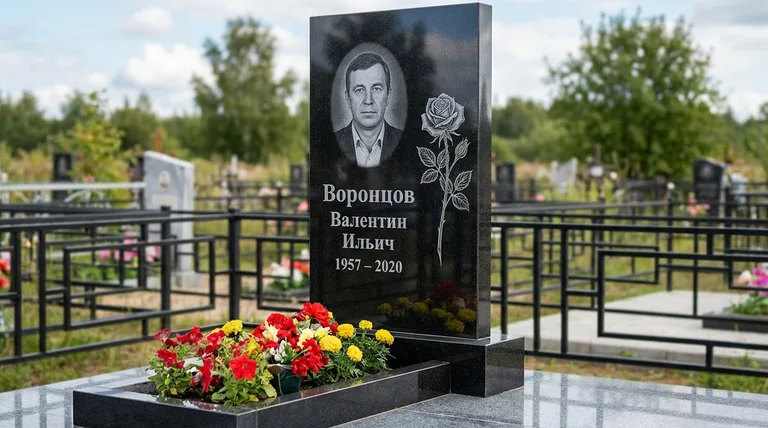 Памятник с гравировкой роз — выполненная работа «Воронцов» в Красноярске
