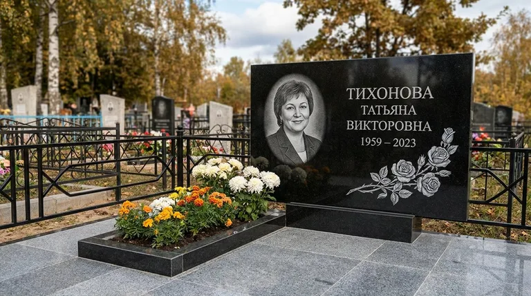 Памятник с гравировкой роз — выполненная работа «Тихонова» в Красноярске