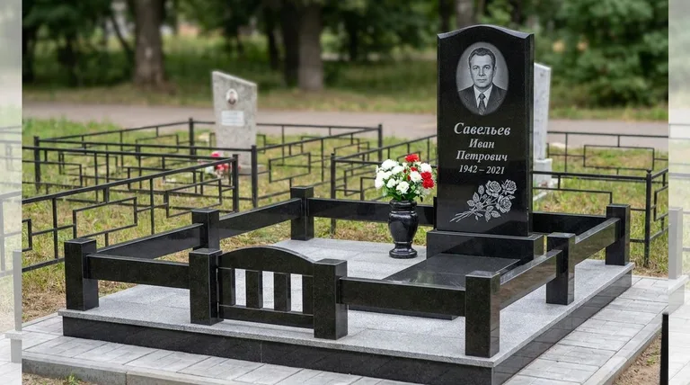 Памятник с гравировкой роз — выполненная работа «Савельев» в Красноярске