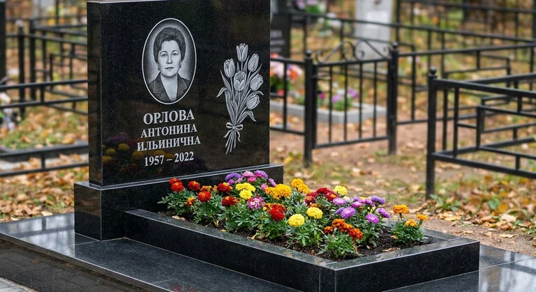 Гравировка тюльпанов на памятник в Красноярске — пример работы на граните