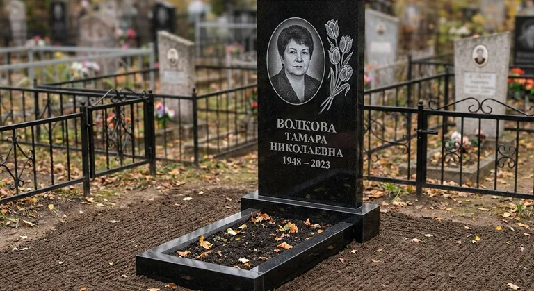Памятник с гравировкой тюльпанов — выполненная работа «Волкова» в Красноярске