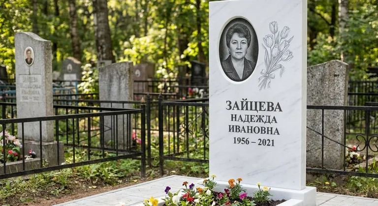 Памятник с гравировкой тюльпанов — выполненная работа «Зайцева» в Красноярске