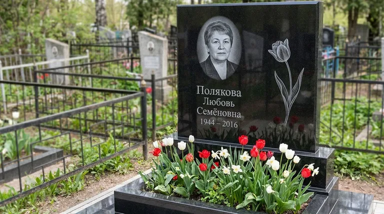 Памятник с гравировкой тюльпанов — выполненная работа «Полякова» в Красноярске
