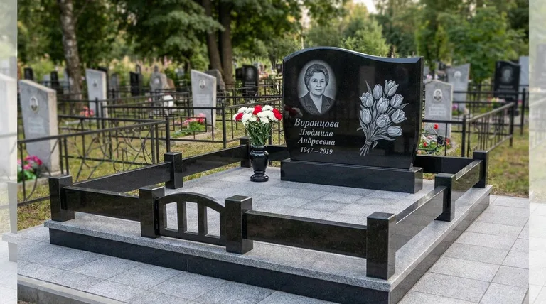 Памятник с гравировкой тюльпанов — выполненная работа «Воронцова» в Красноярске