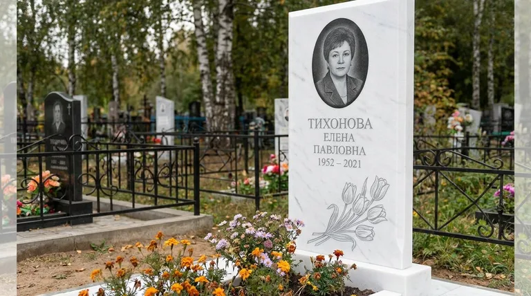 Памятник с гравировкой тюльпанов — выполненная работа «Тихонова» в Красноярске