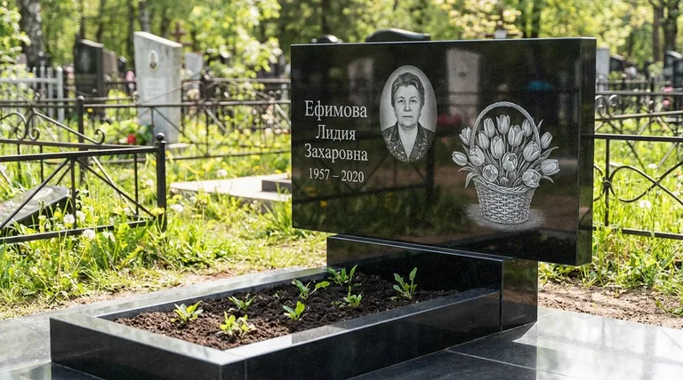 Памятник с гравировкой тюльпанов — выполненная работа «Ефимова» в Красноярске
