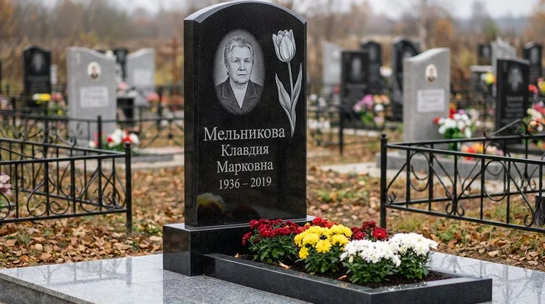 Памятник с гравировкой тюльпанов — выполненная работа «Мельникова» в Красноярске