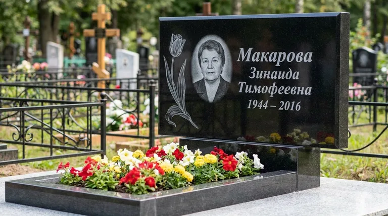 Памятник с гравировкой тюльпанов — выполненная работа «Макарова» в Красноярске