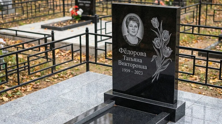 Памятник с гравировкой тюльпанов — выполненная работа «Фёдорова» в Красноярске