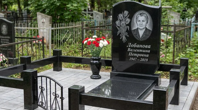 Памятник с гравировкой тюльпанов — выполненная работа «Лобанова» в Красноярске