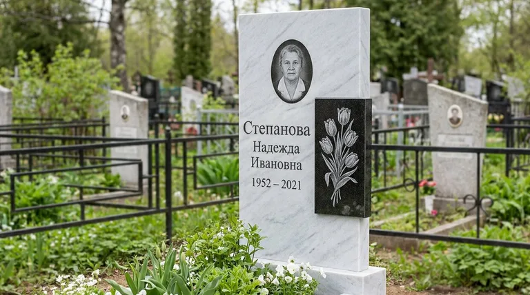 Памятник с гравировкой тюльпанов — выполненная работа «Степанова» в Красноярске