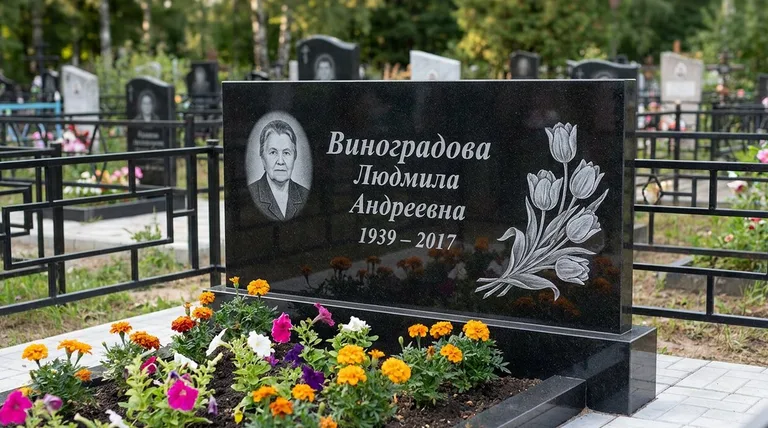 Памятник с гравировкой тюльпанов — выполненная работа «Виноградова» в Красноярске