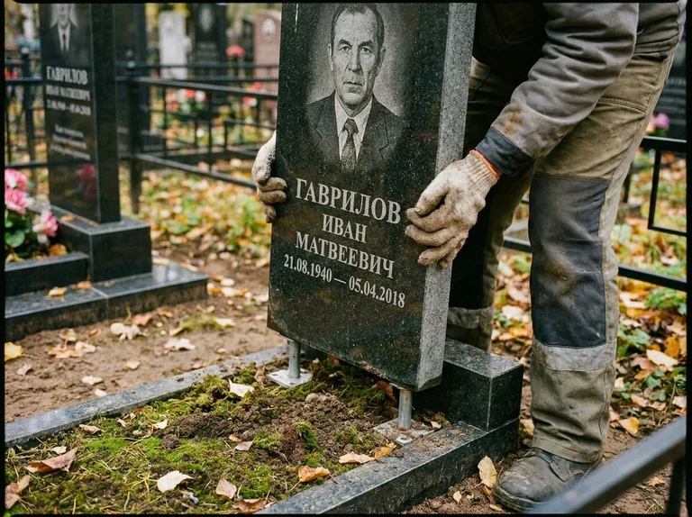 Демонтаж гранитного памятника (стелы) с могилы в Красноярске