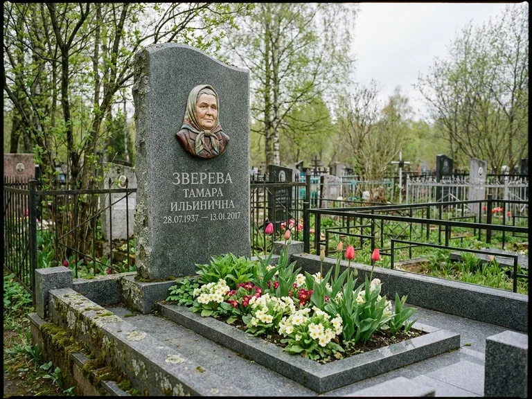Керамический портрет на летнем кладбище в Красноярске