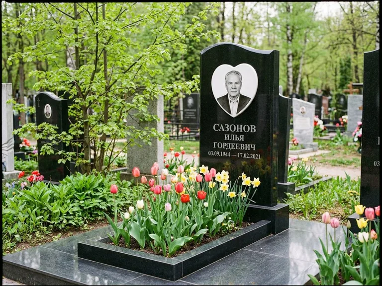 Цветной керамический портрет на памятнике в Красноярске