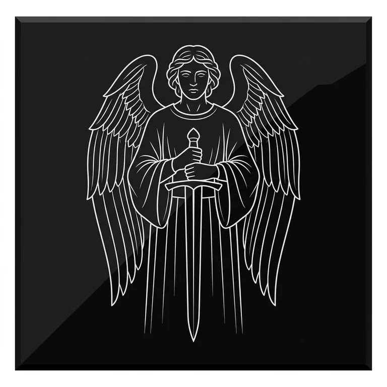 Эскиз гравировки ангела на памятник — ангел с опущенным мечом в Красноярске