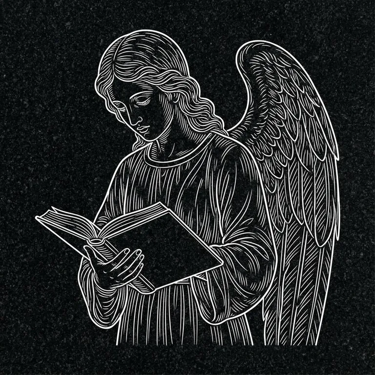 Эскиз гравировки ангела на памятник — ангел с раскрытой книгой в Красноярске