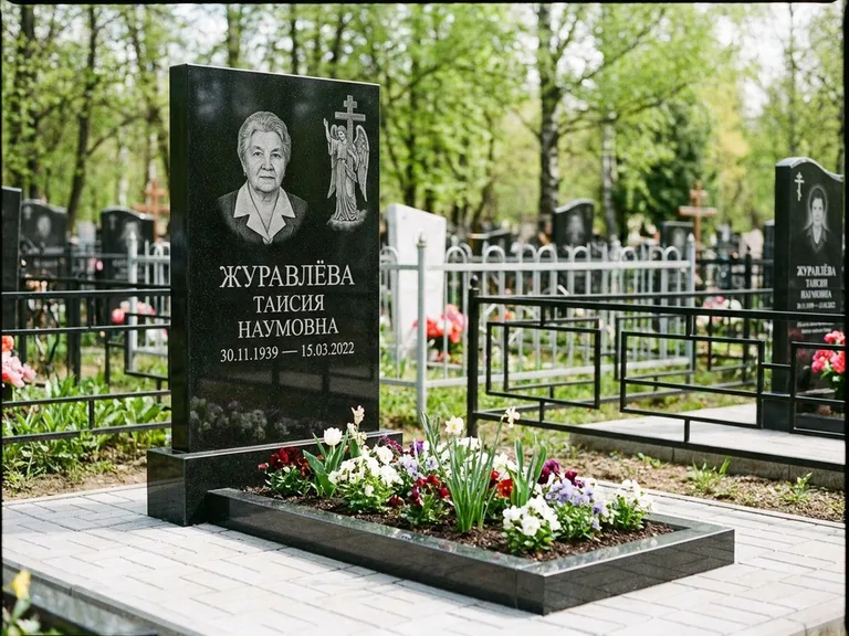 Памятник с гравировкой ангела — гравировка ангела с голубем по диагонали стелы, работа «Журавлёва» в Красноярске