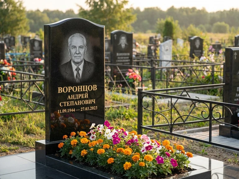 Гравировка фото на памятнике в Красноярске — готовый гравированный портрет на чёрном граните