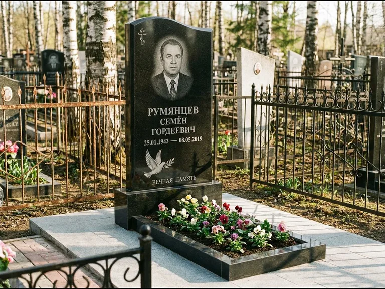 Памятник с гравировкой голубей — гравировка голубя с оливковой ветвью рядом с эпитафией, работа «Румянцев» в Красноярске