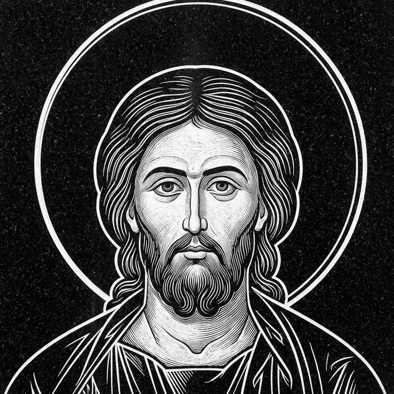 Эскиз иконы: Архангел Михаил — воинам и мужчинам, гравировка на памятник в Красноярске