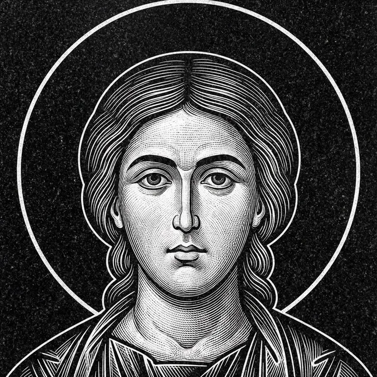 Эскиз иконы: Георгий Победоносец — воинам, гравировка на памятник в Красноярске