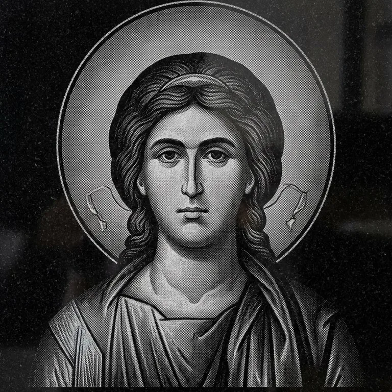 Эскиз иконы: Архангел Михаил (полутон) — образ архангела в полутонах, гравировка на памятник в Красноярске