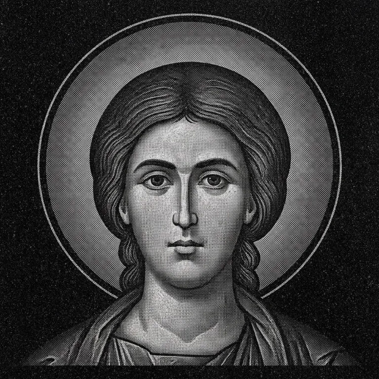 Эскиз иконы: Георгий Победоносец (полутон) — воинский образ, гравировка на памятник в Красноярске