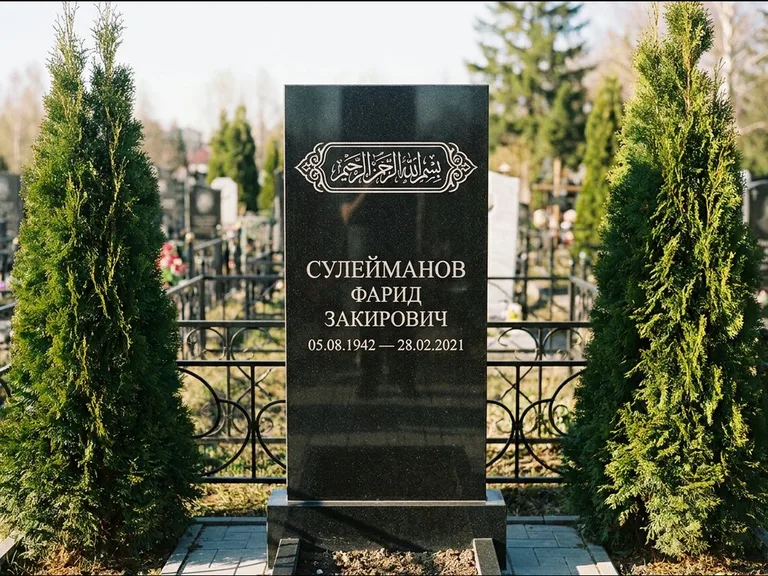 Мусульманский памятник — строка арабской каллиграфии в рамке, работа «Сулейманов» в Красноярске