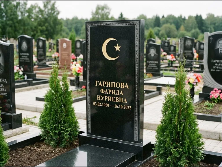 Памятник с гравировкой полумесяца — гравировка полумесяца, работа «Гарипова» в Красноярске