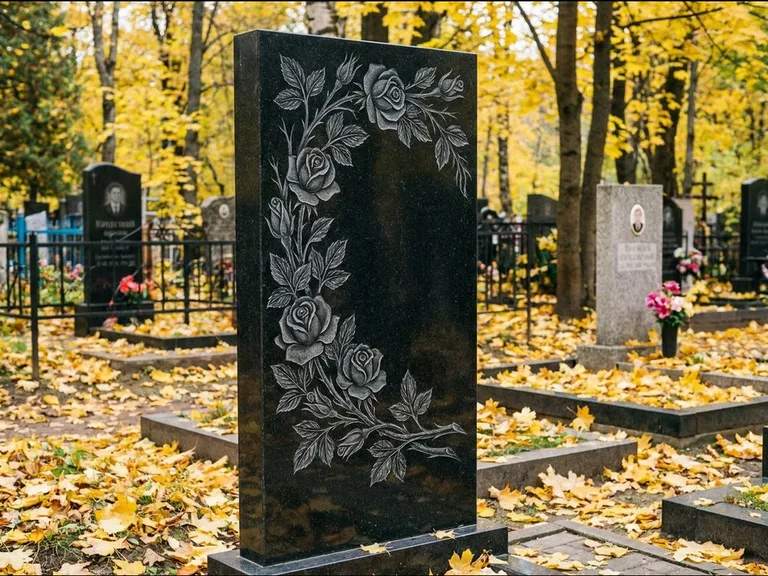 Цветы и орнамент — гравировка с выездом на кладбище в Красноярске