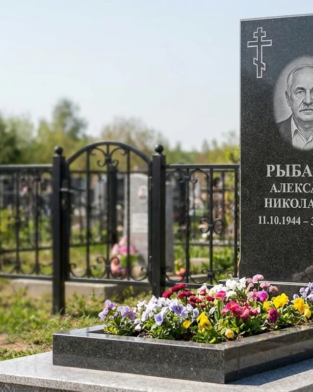 Двойной памятник под ключ с ярким цветником в Красноярске