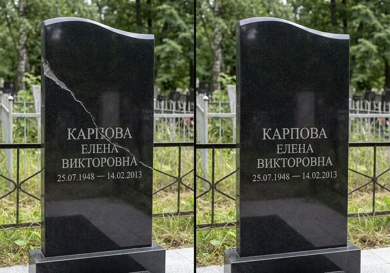 Заделка трещины на чёрном граните: до и после в Красноярске