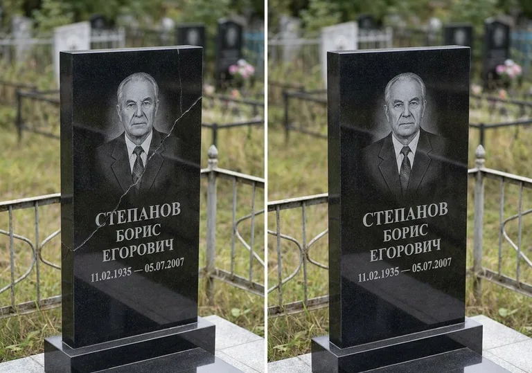 Восстановление надписи и портрета на памятнике: до и после в Красноярске