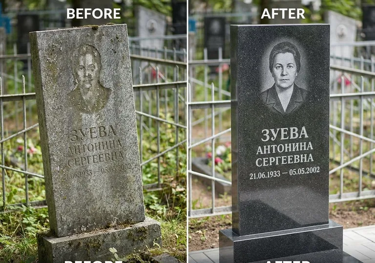 Восстановление сколов кромки гранита: до и после в Красноярске
