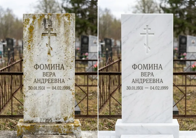 Восстановление мраморного памятника от желтизны и налёта в Красноярске