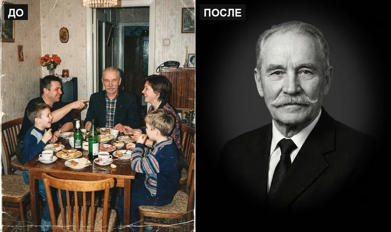Ретушь фото на памятник — выделение из группового: до и после в Красноярске