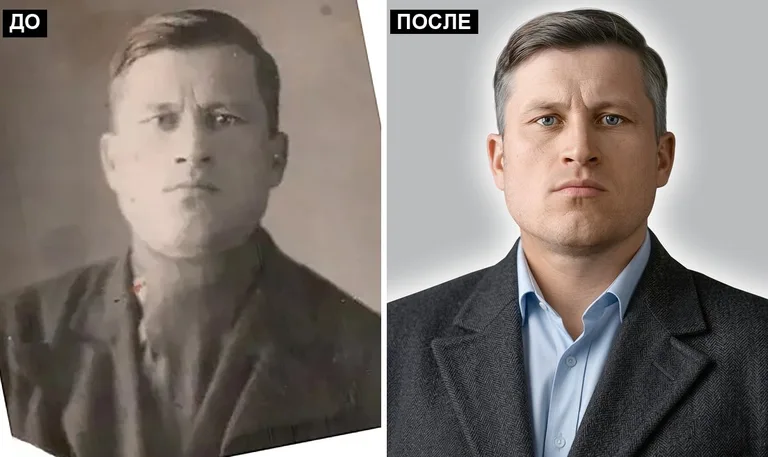 Ретушь фото на памятник — замена одежды: до и после в Красноярске