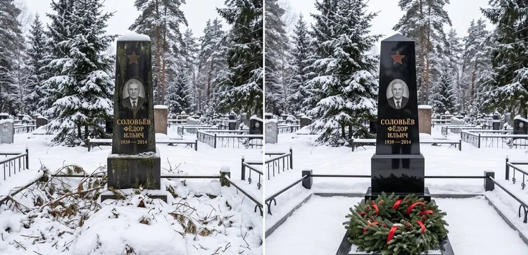 Уборка старого памятника до и после в Красноярске