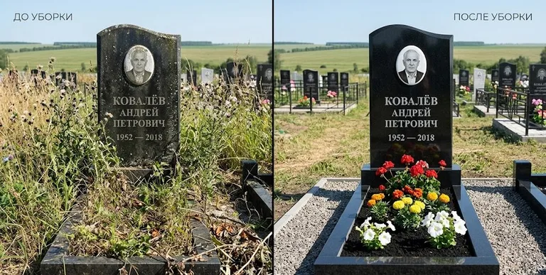 Уборка могилы до и после — ухоженный участок в Красноярске