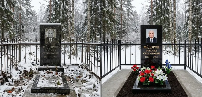 Диптих №20: тротуарная плитка вокруг памятника отмыта аппаратом высокого давления в Красноярске