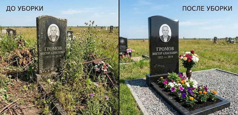 Уборка участка с обелиском до и после в Красноярске