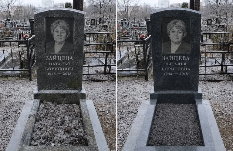 Диптих №10: белый мрамор — убраны жёлтые подтёки, восстановлена белизна стелы в Красноярске